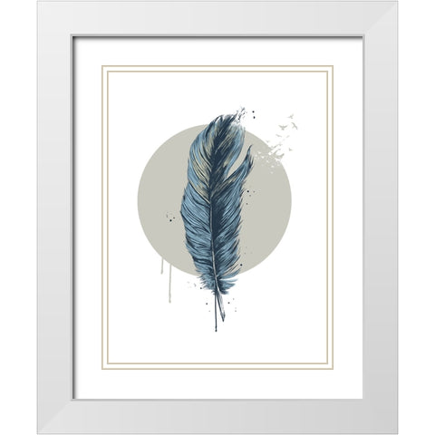 Feather in a circle White Modern Wood Framed Art Print with Double Matting by Solti, Balazs