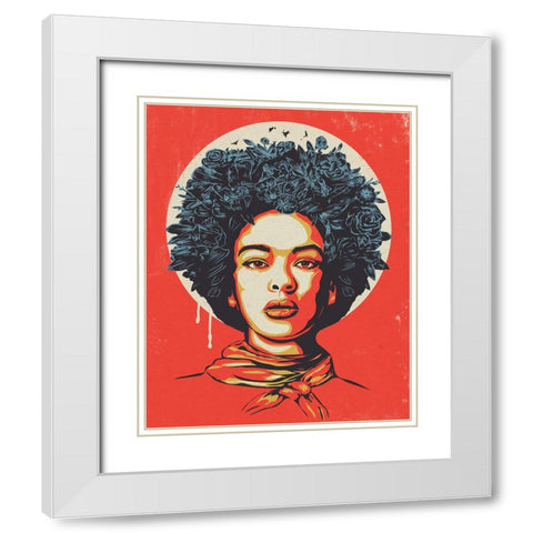 Flower power White Modern Wood Framed Art Print with Double Matting by Solti, Balazs