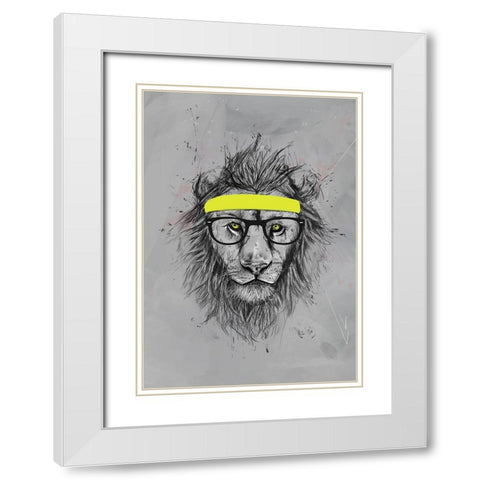 Hipster lion White Modern Wood Framed Art Print with Double Matting by Solti, Balazs