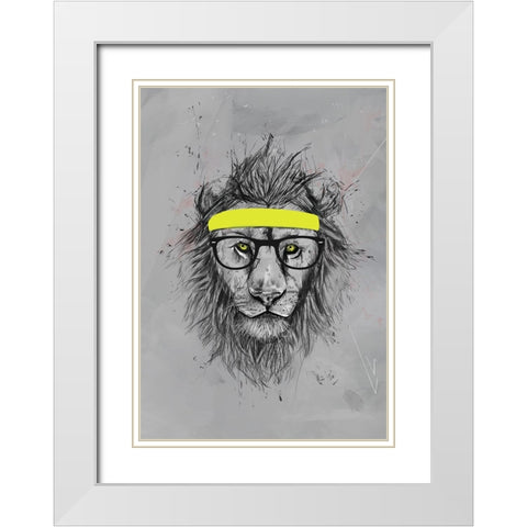 Hipster lion White Modern Wood Framed Art Print with Double Matting by Solti, Balazs