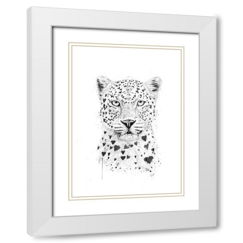 Lovely leopard White Modern Wood Framed Art Print with Double Matting by Solti, Balazs