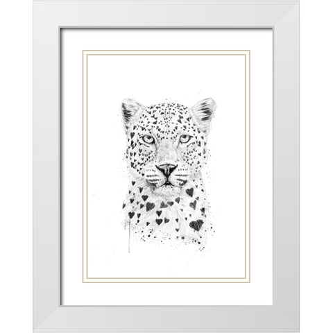 Lovely leopard White Modern Wood Framed Art Print with Double Matting by Solti, Balazs