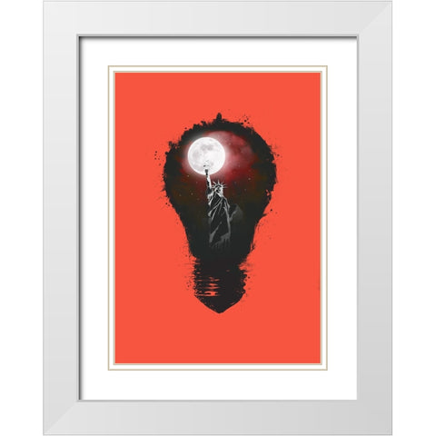 New York City Lights White Modern Wood Framed Art Print with Double Matting by Solti, Balazs