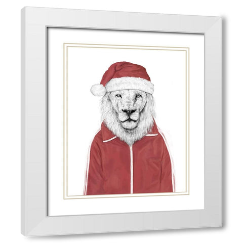 Santa lion White Modern Wood Framed Art Print with Double Matting by Solti, Balazs
