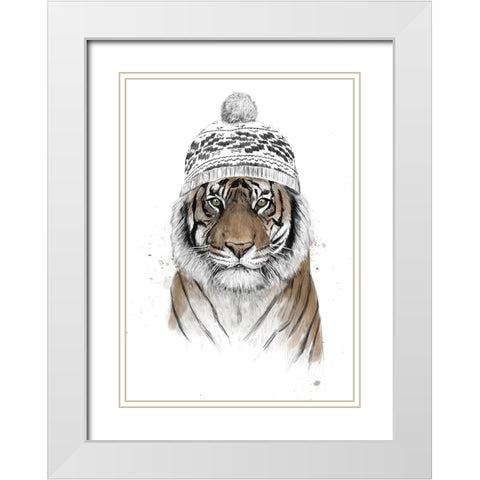 Siberian tiger White Modern Wood Framed Art Print with Double Matting by Solti, Balazs