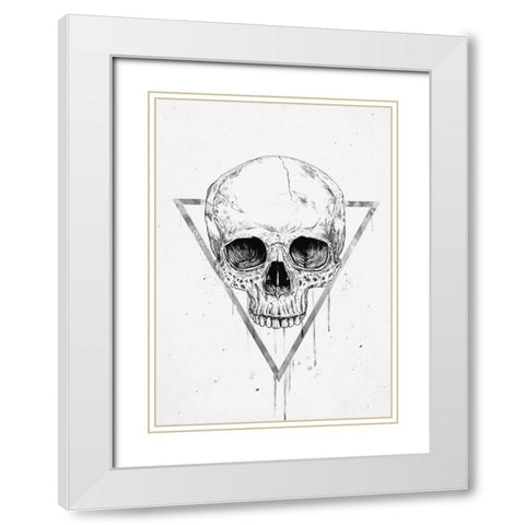 Skull in a triangle (bw) White Modern Wood Framed Art Print with Double Matting by Solti, Balazs