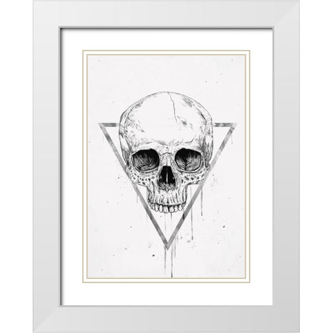 Skull in a triangle (bw) White Modern Wood Framed Art Print with Double Matting by Solti, Balazs
