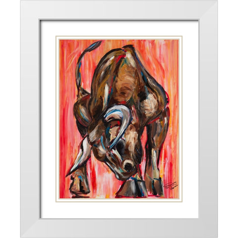 Bull White Modern Wood Framed Art Print with Double Matting by Florea, Simona