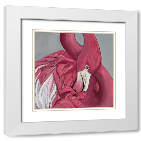 Flamingo White Modern Wood Framed Art Print with Double Matting by Florea, Simona