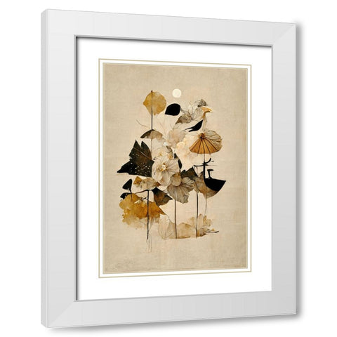 Flowers And Sun White Modern Wood Framed Art Print with Double Matting by Treechild