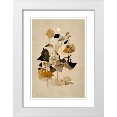 Flowers And Sun White Modern Wood Framed Art Print with Double Matting by Treechild