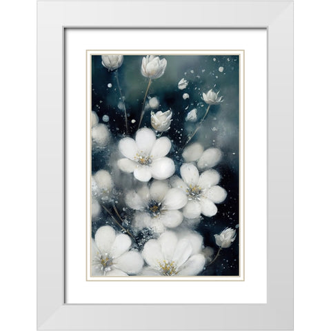 Frozen Flowers White Modern Wood Framed Art Print with Double Matting by Treechild
