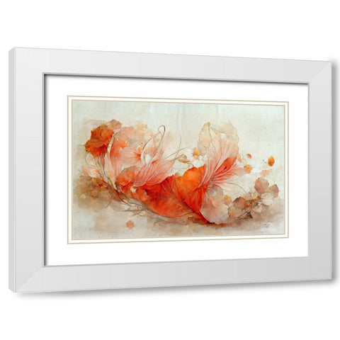 Persian Red Flowers White Modern Wood Framed Art Print with Double Matting by Treechild