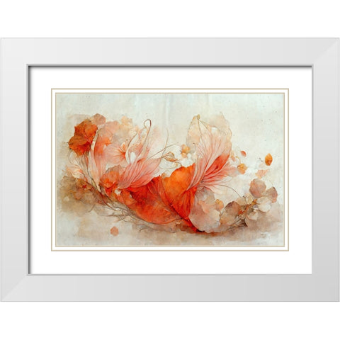 Persian Red Flowers White Modern Wood Framed Art Print with Double Matting by Treechild