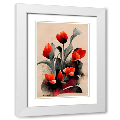 Red Tulips White Modern Wood Framed Art Print with Double Matting by Treechild