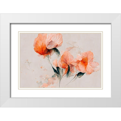 Filigree Coral Flowers White Modern Wood Framed Art Print with Double Matting by Treechild