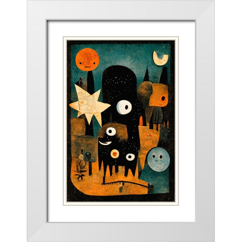 Night Of The Young Monsters White Modern Wood Framed Art Print with Double Matting by Treechild