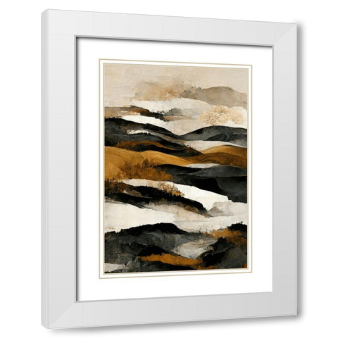 Ochre And Beige Mountains White Modern Wood Framed Art Print with Double Matting by Treechild