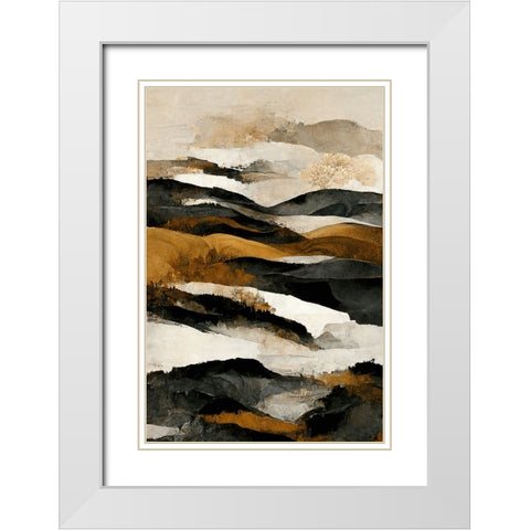 Ochre And Beige Mountains White Modern Wood Framed Art Print with Double Matting by Treechild