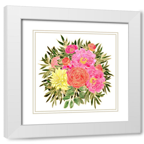 Colorful Nanette floral bouquet White Modern Wood Framed Art Print with Double Matting by Laiz Blursbyai, Rosana