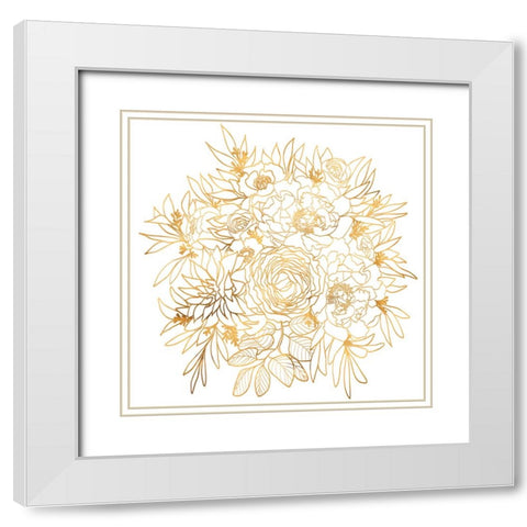 Nanette line art bouquet in gold White Modern Wood Framed Art Print with Double Matting by Laiz Blursbyai, Rosana
