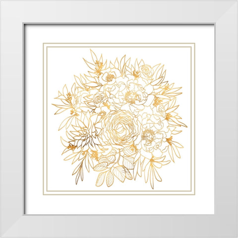Nanette line art bouquet in gold White Modern Wood Framed Art Print with Double Matting by Laiz Blursbyai, Rosana
