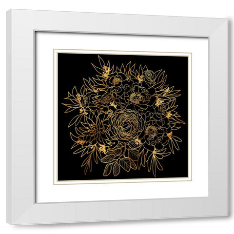 Nanette bouquet in gold and black White Modern Wood Framed Art Print with Double Matting by Laiz Blursbyai, Rosana