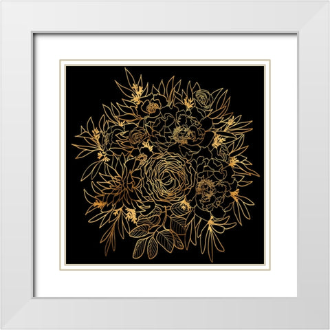Nanette bouquet in gold and black White Modern Wood Framed Art Print with Double Matting by Laiz Blursbyai, Rosana