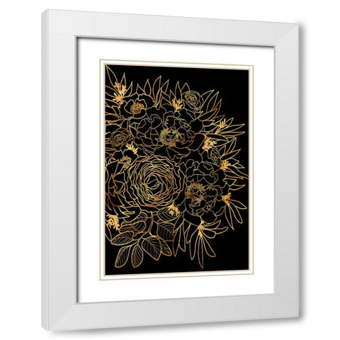 Nanette bouquet in gold and black White Modern Wood Framed Art Print with Double Matting by Laiz Blursbyai, Rosana