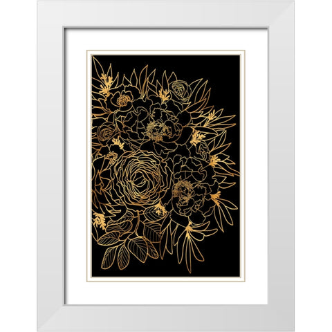 Nanette bouquet in gold and black White Modern Wood Framed Art Print with Double Matting by Laiz Blursbyai, Rosana