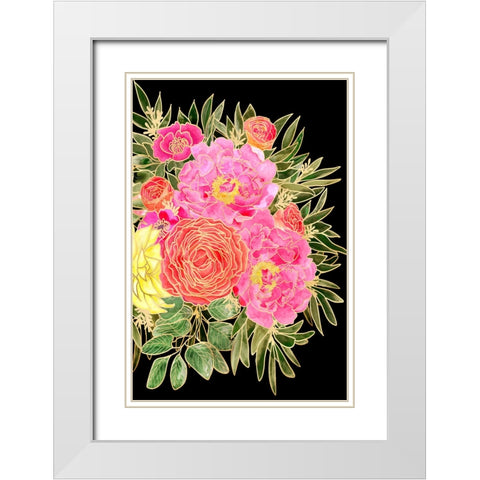 Nanette floral art in bright colors White Modern Wood Framed Art Print with Double Matting by Laiz Blursbyai, Rosana