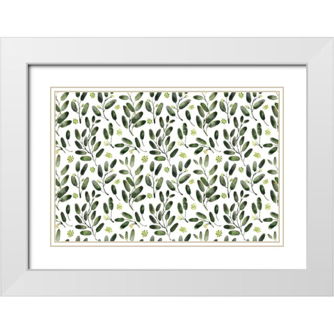 Lisa watercolor seeded eucalyptus pattern White Modern Wood Framed Art Print with Double Matting by Laiz Blursbyai, Rosana