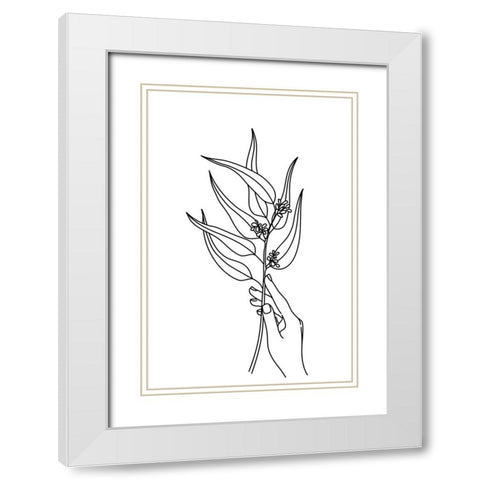 Seeded eucalyptus line art White Modern Wood Framed Art Print with Double Matting by Laiz Blursbyai, Rosana
