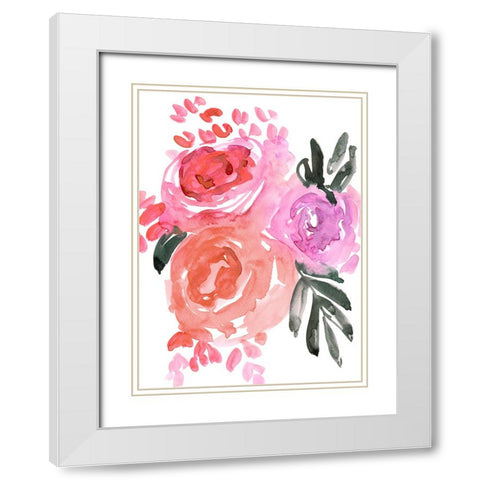 Maeko loose watercolor florals I White Modern Wood Framed Art Print with Double Matting by Laiz Blursbyai, Rosana