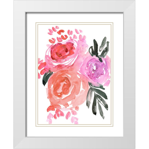 Maeko loose watercolor florals I White Modern Wood Framed Art Print with Double Matting by Laiz Blursbyai, Rosana