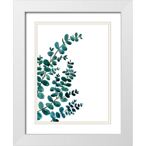 Teal watercolor eucalyptus II White Modern Wood Framed Art Print with Double Matting by Laiz Blursbyai, Rosana
