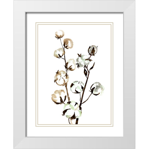Watercolor cotton branch II White Modern Wood Framed Art Print with Double Matting by Laiz Blursbyai, Rosana