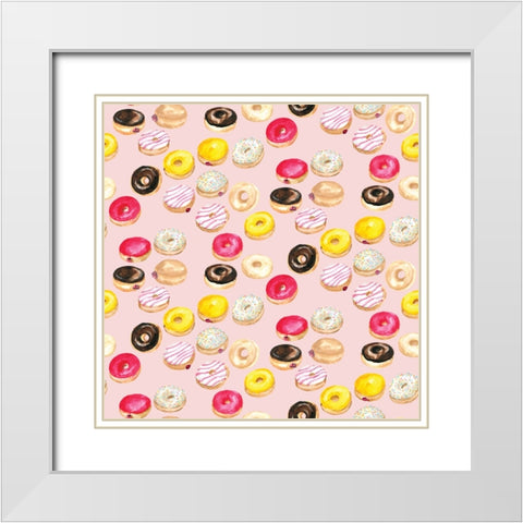 Watercolor donuts pattern in pink White Modern Wood Framed Art Print with Double Matting by Laiz Blursbyai, Rosana