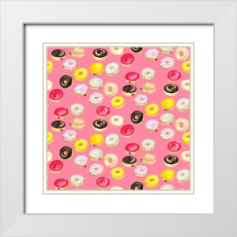 Watercolor donuts pattern in hot pink White Modern Wood Framed Art Print with Double Matting by Laiz Blursbyai, Rosana