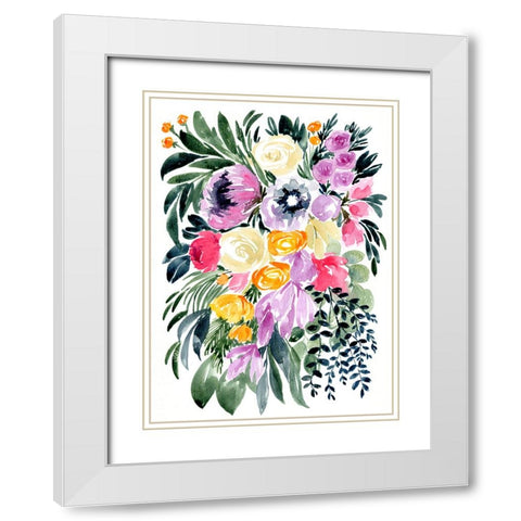 Urja loose floral watercolor bouquet White Modern Wood Framed Art Print with Double Matting by Laiz Blursbyai, Rosana