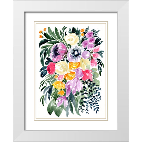 Urja loose floral watercolor bouquet White Modern Wood Framed Art Print with Double Matting by Laiz Blursbyai, Rosana