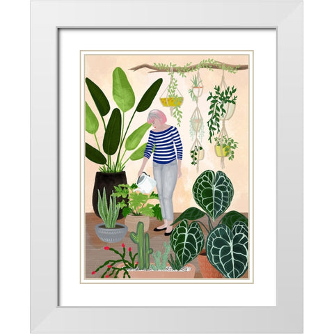 My home jungle in coral White Modern Wood Framed Art Print with Double Matting by Laiz Blursbyai, Rosana