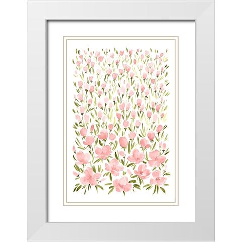 Field of pink flowers White Modern Wood Framed Art Print with Double Matting by Laiz Blursbyai, Rosana