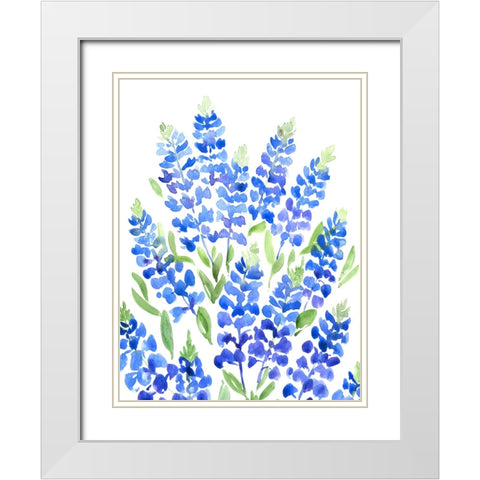 Watercolor Texas bluebonnets White Modern Wood Framed Art Print with Double Matting by Laiz Blursbyai, Rosana