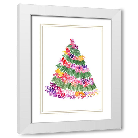 Floral watercolor Christmas tree White Modern Wood Framed Art Print with Double Matting by Laiz Blursbyai, Rosana