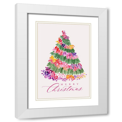 Floral watercolor merry Christmas tree White Modern Wood Framed Art Print with Double Matting by Laiz Blursbyai, Rosana