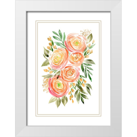 Begonia ranunculus bouquet in coral White Modern Wood Framed Art Print with Double Matting by Laiz Blursbyai, Rosana