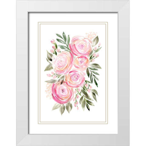 Begonia pink ranunculus bouquet White Modern Wood Framed Art Print with Double Matting by Laiz Blursbyai, Rosana