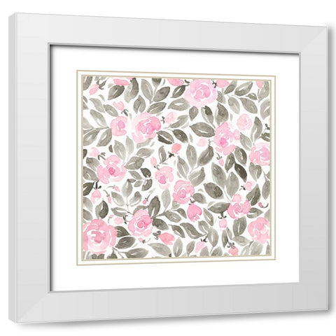 Miriam flowers in pink White Modern Wood Framed Art Print with Double Matting by Laiz Blursbyai, Rosana