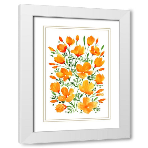 Watercolor California poppies White Modern Wood Framed Art Print with Double Matting by Laiz Blursbyai, Rosana